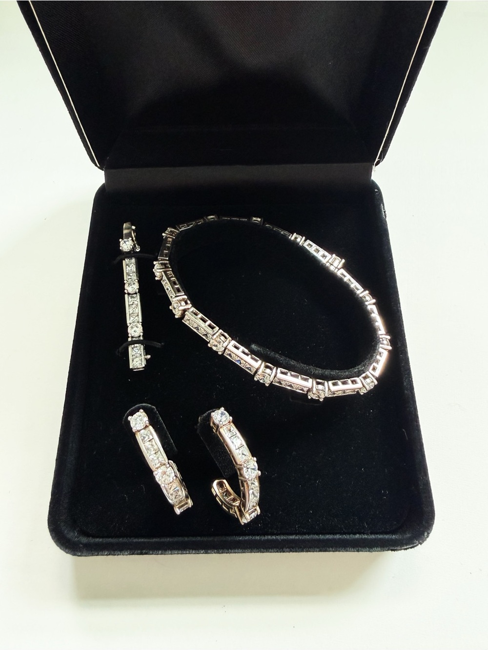 Sparkling Three Piece Sterling Silver Gemstone Earring Tennis Bracelet Set
